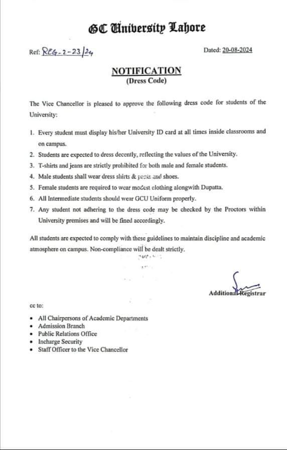 GCU jeans ban notification