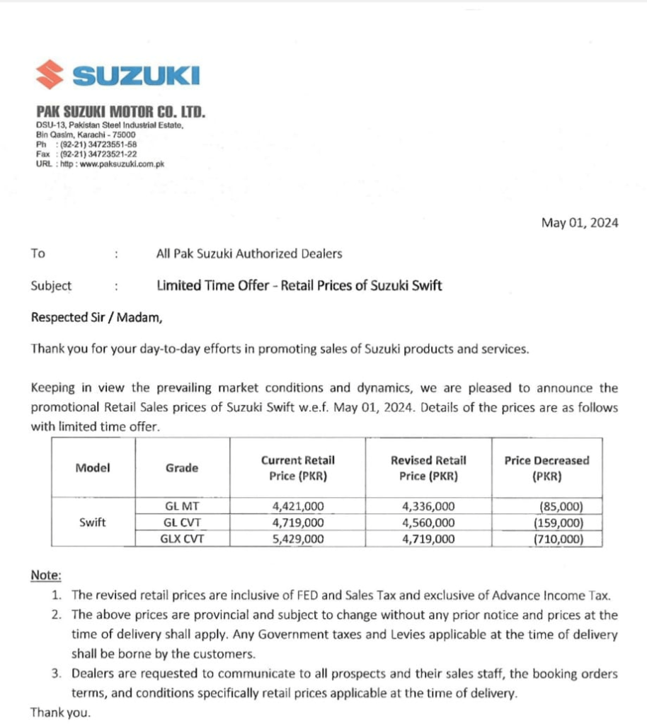 Pak Suzuki price reduced