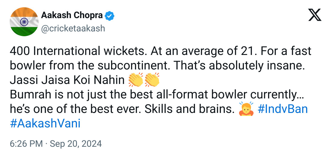 Tweet of Aakash Chopra